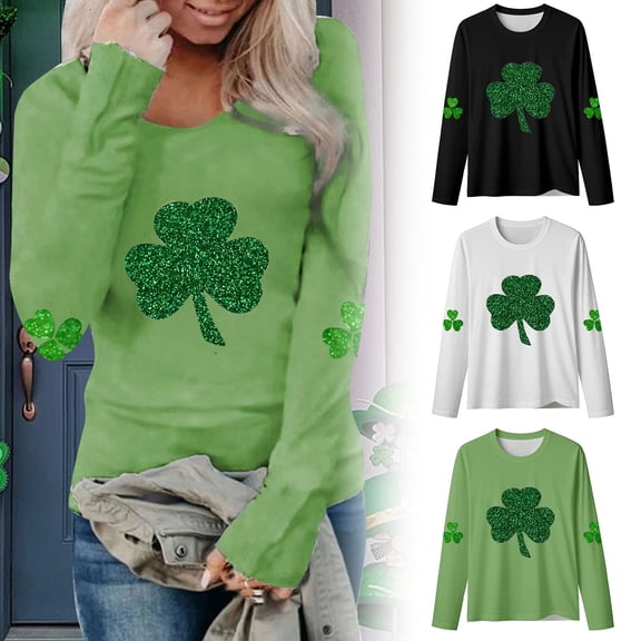 Women's 2026 Shirts St Patricks Day Irish Shirt Green Printed Long Sleeves Tunic Casual Tee Tops