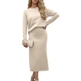 thumbnail image 4 of Women's Two Piece Matching Sweater Sets Knit Long Sleeve Pullover Tops Bodycon Mid Long Skirts Fall Outfits, 4 of 4