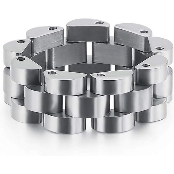 Men's Stainless Steel Solid Link Chain Statement Ring Hip Hop Watch Band Design