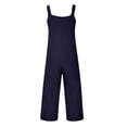 thumbnail image 4 of Linen Jumpsuit Womens Wide Leg One Piece Adjustable Straps Summer Bib Overalls With Pockets Dark Blue L, 4 of 5