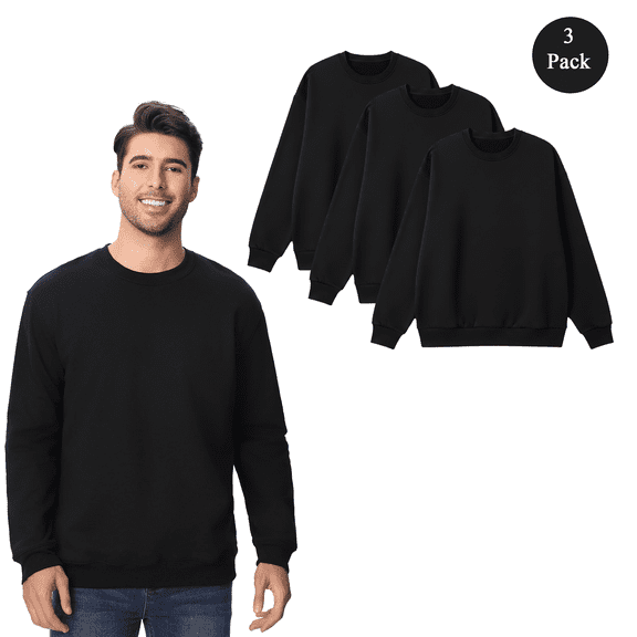 Zfeel Men's Long Sleeve Sweatshirt, Soft Durable Crewneck Fleece Sweater, Black, 3-Pack, S