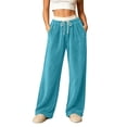 thumbnail image 3 of Tqcoqu Women's Contrast Waist Fuzzy Fleece Wide Leg Pants Drawstring Elastic Waist with Pockets Warm Casual Long Trousers, 3 of 7