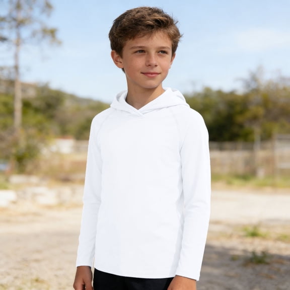 SOFTCCLO Boys T-shirts Long Sleeve Hooded Solid Color Tops Sun Protection Summer Fall Sport Casual Kids T Shirts Size 6