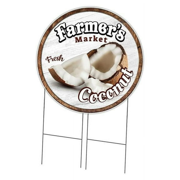 SignMission C-36-CIR-DS-WS- Coconut 36 in. Double Sided Corrugated Circular Plastic Sign - Farmers Market Coconut