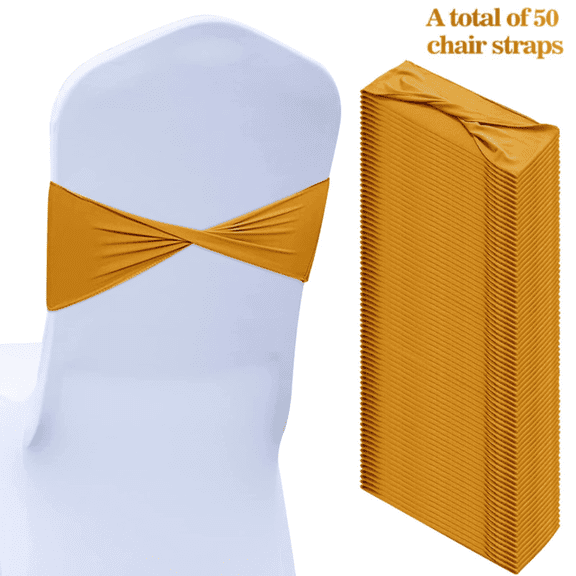 50 Pcs Spandex Chair Sashes Bows Chair Bands Slider Sashes for Covers Elastic Bands Ties Without Buckle Decorations for Wedding Party Events Ceremony Birthday(Yellow)