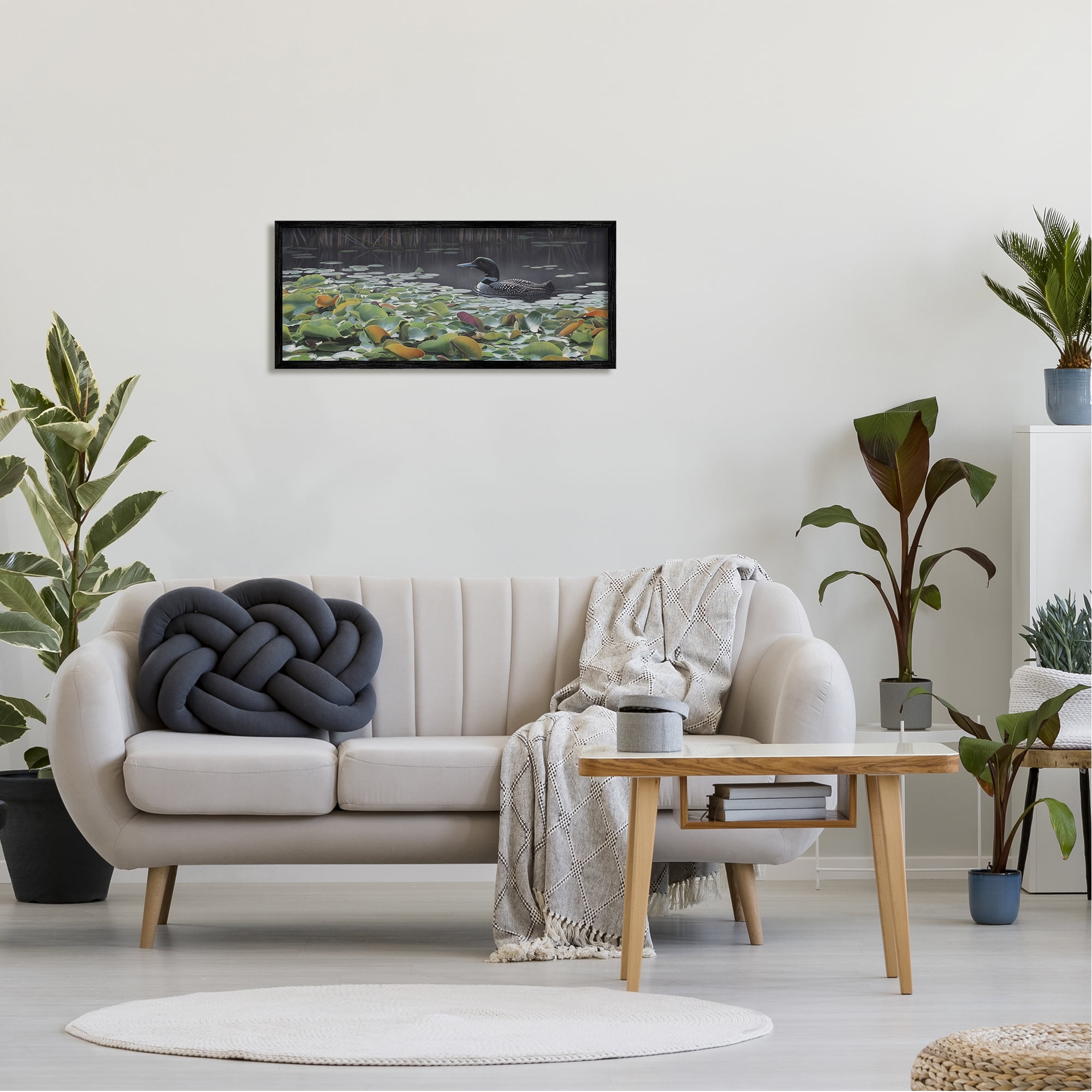 Stupell Industries Duck Among Pond Lilies Animals & Insects Painting Black Framed Art Print Wall Art, 30 x 13