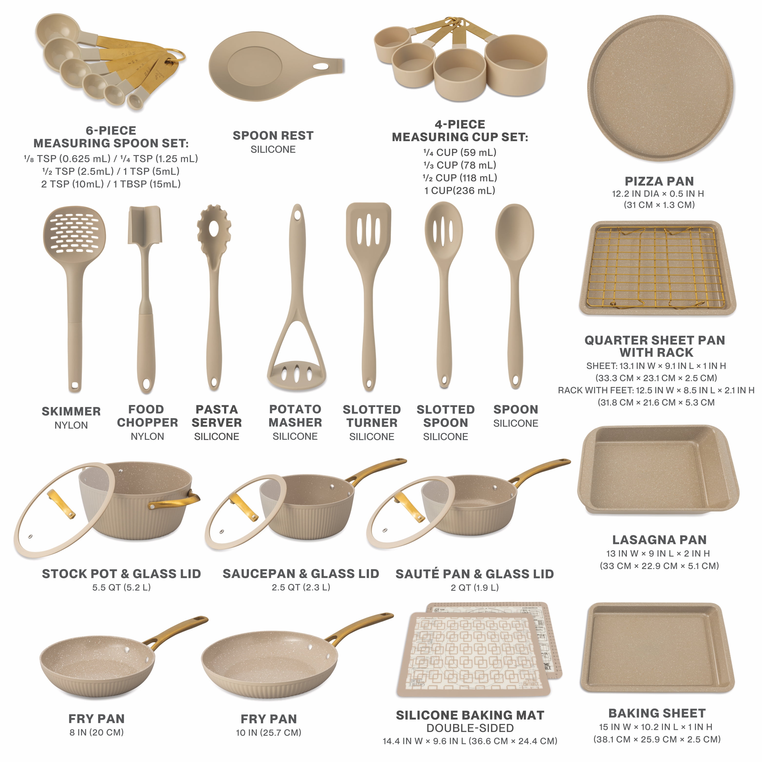 Thyme & Table 32-Piece Non-Stick Cookware & Bakeware Set, Taupe