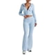 thumbnail image 3 of Conjunto de Dos Piezas de Punto para Mujer: Suéter de Larga con Cremallera, Sudadera Corta con Capucha y Pantalón Acampanado. Azul M, 3 of 7