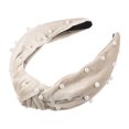 thumbnail image 1 of Faux Pearl Knotted Headband, Classic Casual Style Velvet Headband for Women Girl, Beige, 6.69x4.72x1.38, 1 of 7