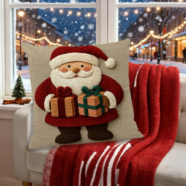 Funda de almohada de lino y tela, decoración navideña, funda de almohada navideña, decoración navideña, decoración de sofá, funda de almohada de lino para sofá de casa, decoración navideña, funda de a