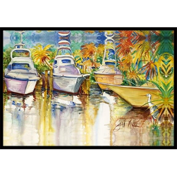 Blue Heron And Deep Sea Fishing Boats Indoor & Outdoor Mat, 24 x 36 in.