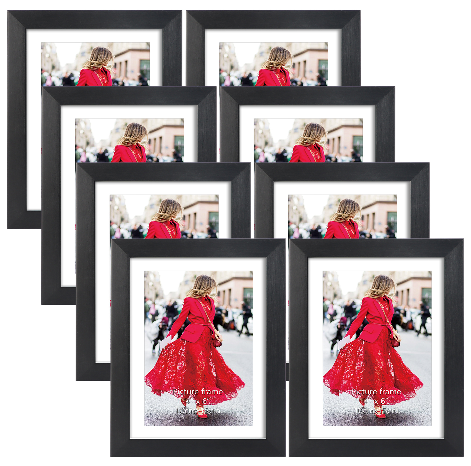 8 Pack 4x6 Picture Frame, Matted to Display 4 x 6 Photo with Mat or 5x7 without Mat for Wall or