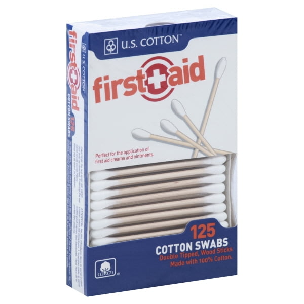 US Cotton First Aid Cotton Swabs with Wood Sticks 125 Ea, 3Pack