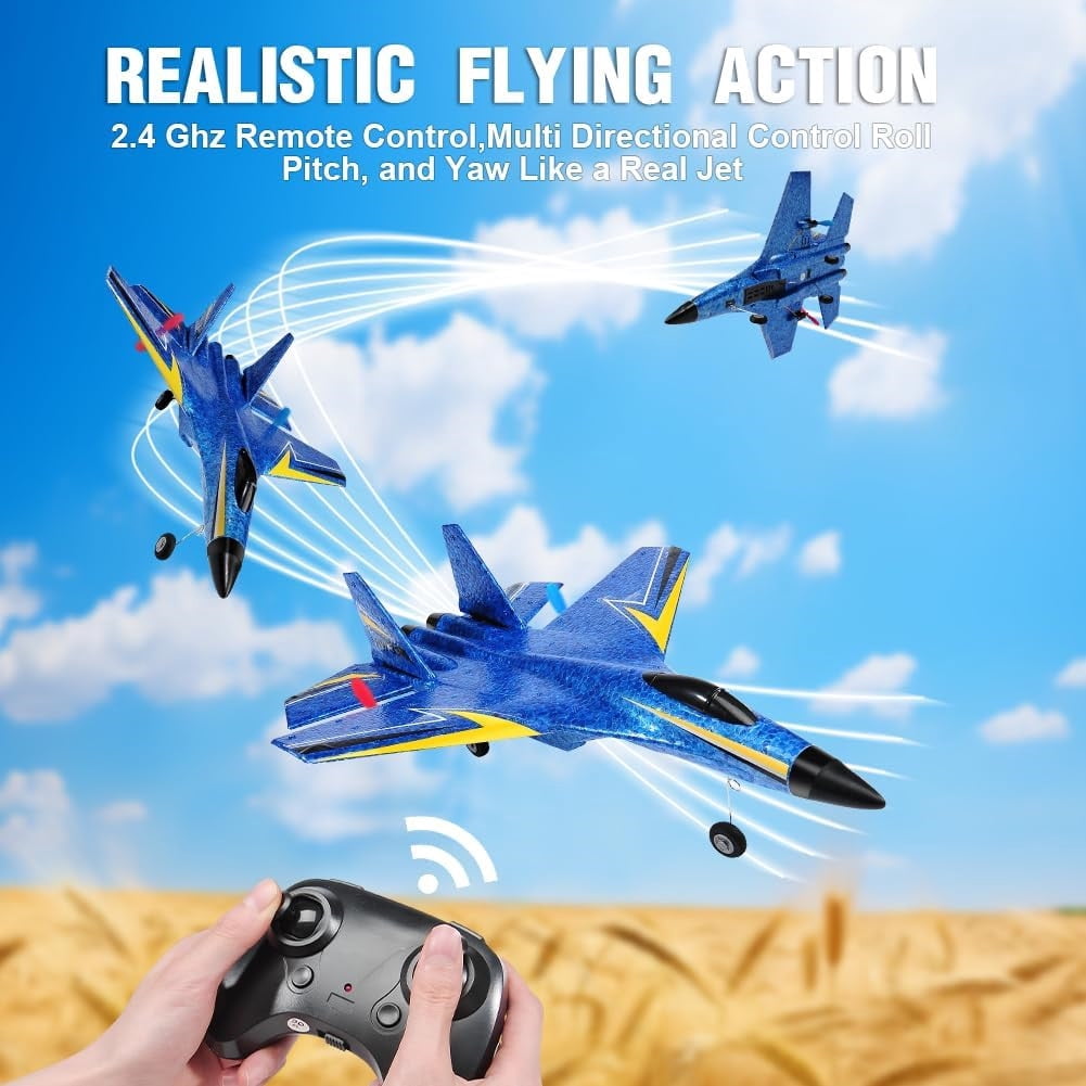 Roofworld RC Airplane SU-27 Blue with Gyro Night Lights 2.4GHz 2 Channel