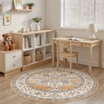 thumbnail image 6 of Toyoso 5x5 Round Area Rug, Heritage Medallion Silicone Carpet, 0.25 inch Slim Machine Washable Non Slip Floor Covering for Reading Nooks and Entrances, Low Pile Vintage Circular Rug, Burnt Orange, 6 of 9