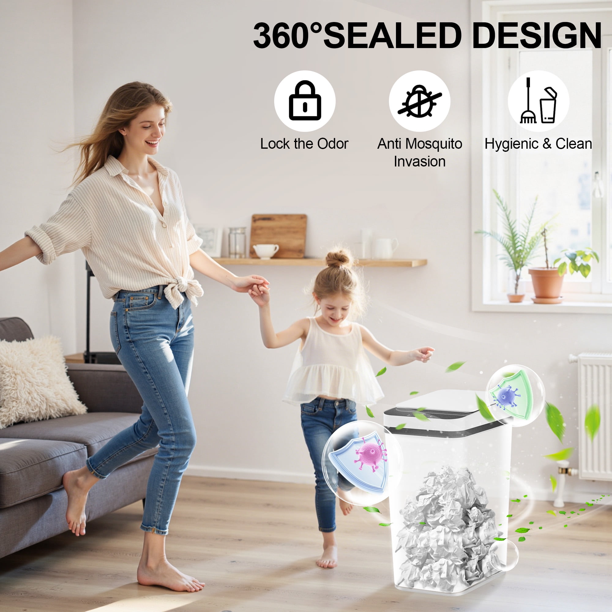 Riousery 2-Pack Touchless Bathroom Trash Can, 3.5-Gallon Slim Automatic Motion Sensor Garbage Can with Lid, White