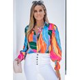 thumbnail image 4 of Women's Multicolor Swirl Color Block Print Lantern Sleeve Shirt, 4 of 5