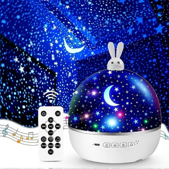 One Fire Baby Night Light Starry Sky Projector, Bluetooth Music Light, 8 Films, 360 Rotation Remote