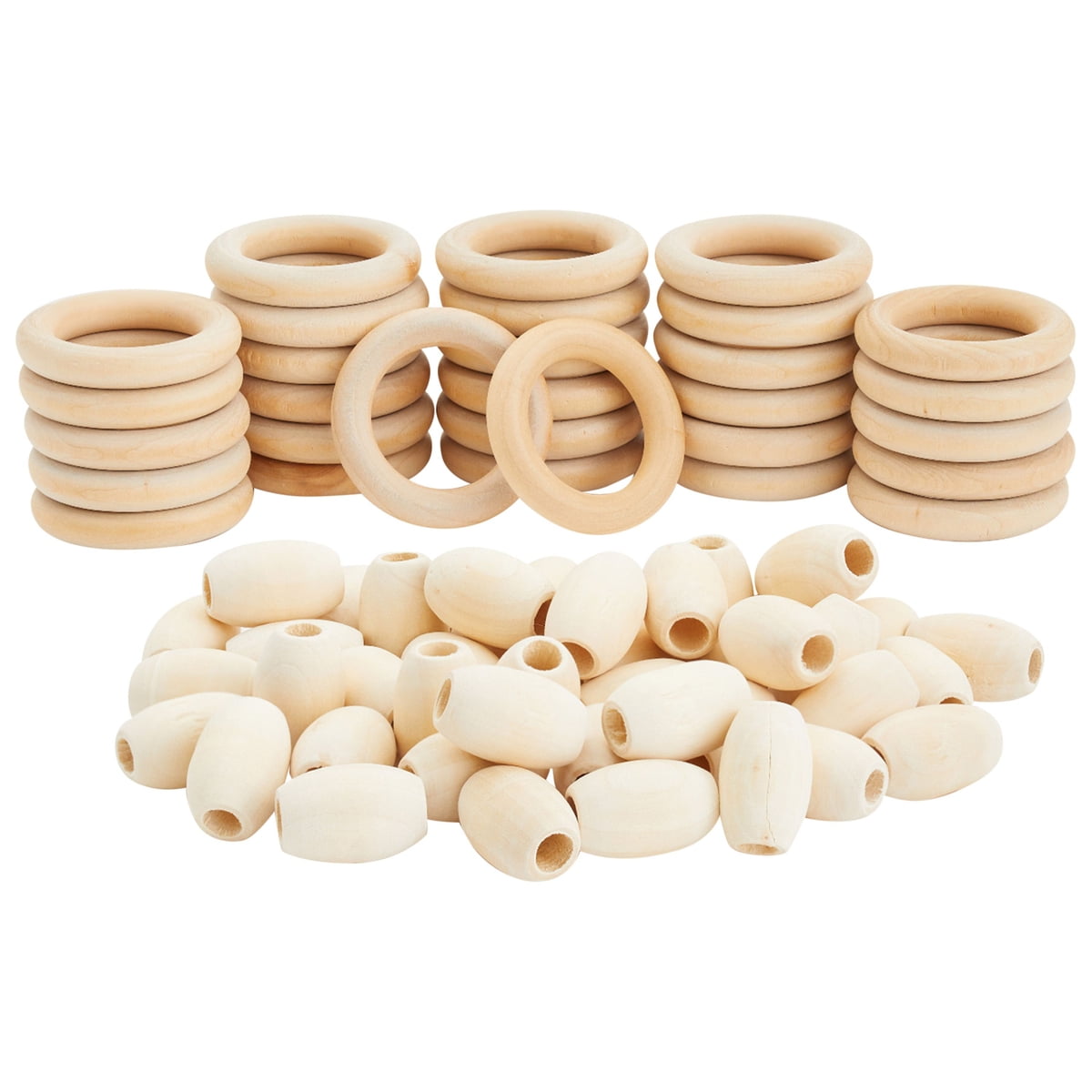 Ijzig passage naam 80 Pcs Unfinished Oval Wood Beads and Round Wooden Rings for Macrame  Supplies, DIY Crafts - Walmart.com