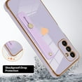thumbnail image 2 of Designed for Samsung Galaxy A13 5G Case with Strap Luxury Love Heart Plating Gold Bumper Phone Cover Wristband Kickstand Full Body Protective Slim Case for Women - Purple, 2 of 10