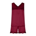 thumbnail image 6 of Feancey Womens 2 Piece Short Sets Satin Silk Cami Pjs Two Piece Outfit Summer Sleeveless V Neck Tank Tops and Ruffled Shorts Matching Lounge Set Wine XXL, 6 of 7