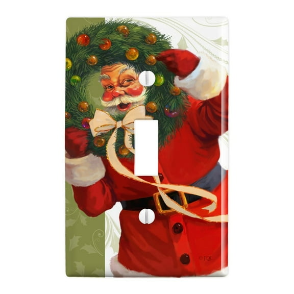 Christmas Holiday Santa Wreath Ribbon Swirl Plastic Wall Decor Toggle Light Switch Plate Cover