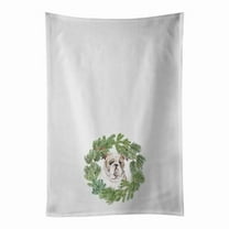 Carolines Treasures CK8845WTKT 28 x 19 in. Unisex Bulldog Puppy Fawn Christmas Wreath White Dish Towels Kitchen Towel - Set of 2