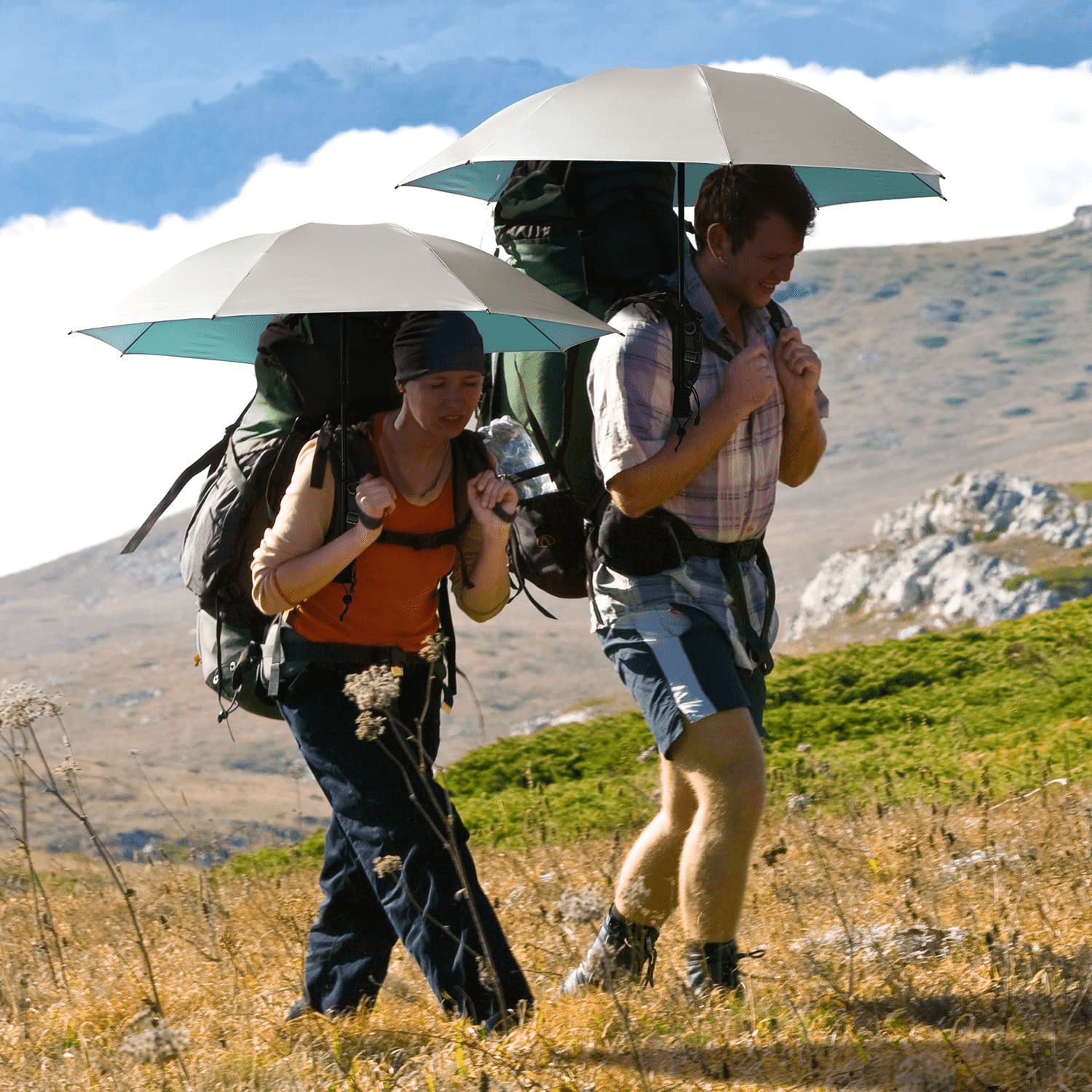 G4Free Liteflex Hiking Umbrella Mini Compact Ultralight Collapsible Reflective Silver Trekking Backpacking Umbrella