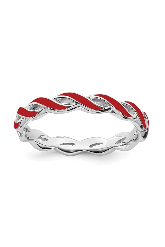 925 Sterling Silver Stackable Expressions Red Enamel Ring Size: 6; for Adults and Teens; for Women and Men