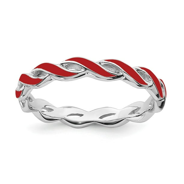 AA Jewels Solid 925 Sterling Silver Stackable Red Enamel Ring