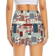 thumbnail image 4 of Uemuo Patchwork In Country Style Pattern Women's Athletic Shorts High Waisted Running Shorts with Liner Pockets Gym Elastic Workout Shorts-Small, 4 of 9
