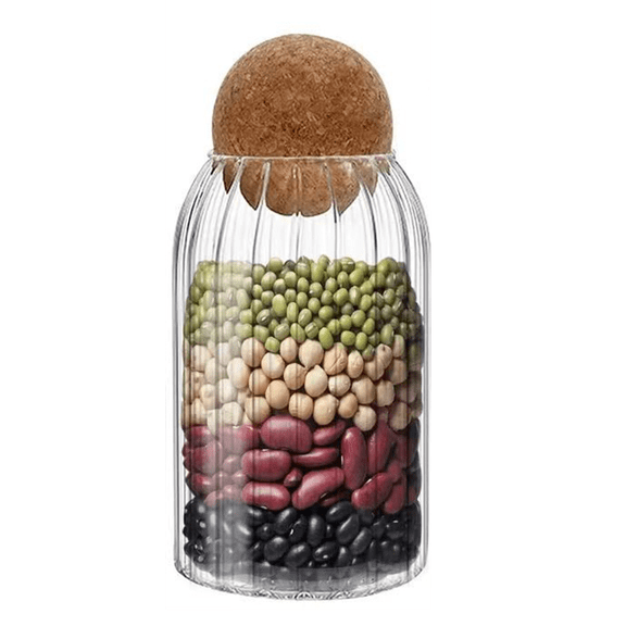 Bxaolu 1Pack Glass Jars with Cork Ball Lid - Kitchen Food Terrarium Airtight Clear Storage Canisters with Wooden Lids for Cookie Candy Coffee Bean Spice Sugar Rice, 27Oz/800ML