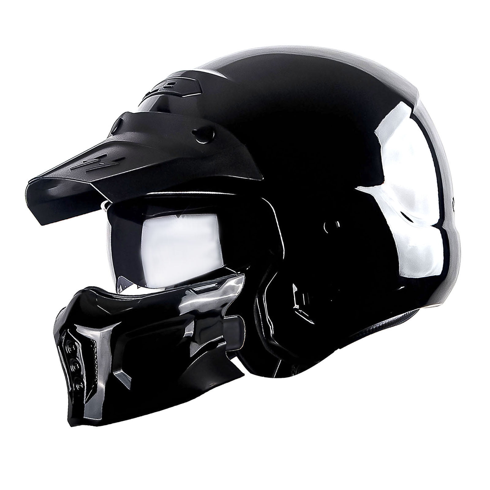 1Storm Motorcycle Full Face Helmet Open Face Helmet with Smoked Shield (Detachable Visor & Face Mask): HKY881S-E Glossy Black