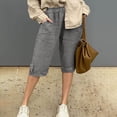 thumbnail image 2 of Womens Capri Pants 2026 Knee Length Cotton Linen Capris Summer Straight Leg Loose Beach Bermuda Shorts with Pockets Solid Color Capris,Gray,XL, 2 of 7