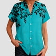 thumbnail image 6 of YDFCWXW Womens Summer Casual V Neck Tunic Tops Short Sleeve Button Down Floral Print T Shirt Loose Fit Cotton Linen Blouses Mint Green, L, 6 of 7