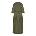 thumbnail image 5 of Cotton Linen Midi Dress for Women Boat Neck Mid Sleeve Lounge Dress with Pockets Loose-Fit Solid Color Mid Length Dress, 5 of 8