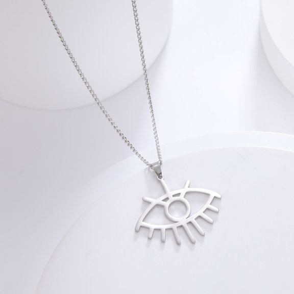 TEAMER Evil Eye Pendant Necklace Stainless Steel Lucjy Eye Amulet Protection Charm Minimalist Women Jewelry