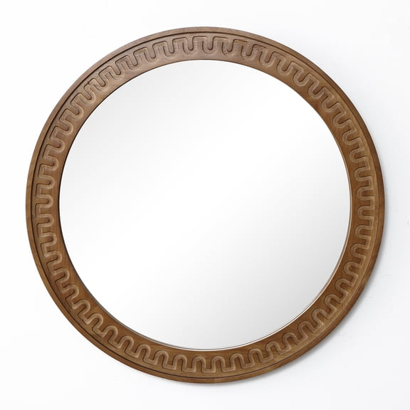 LuxenHome 25.8'''' Round Wall Mirror, Carved Rubberwood Frame, Living Room Wall Accent