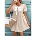 thumbnail image 4 of Osfvolr Women Casual Summer Puff Sleeve Mini Dress Tie Front Cut High Waist Peplum Dress  XL, 4 of 6