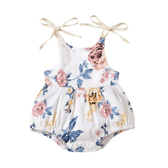 OAVQHLG3B Summer Infant Toddler Baby Girls Flowers Straps Sleeveless Jumpsuit Casual Bodysuit Clothes