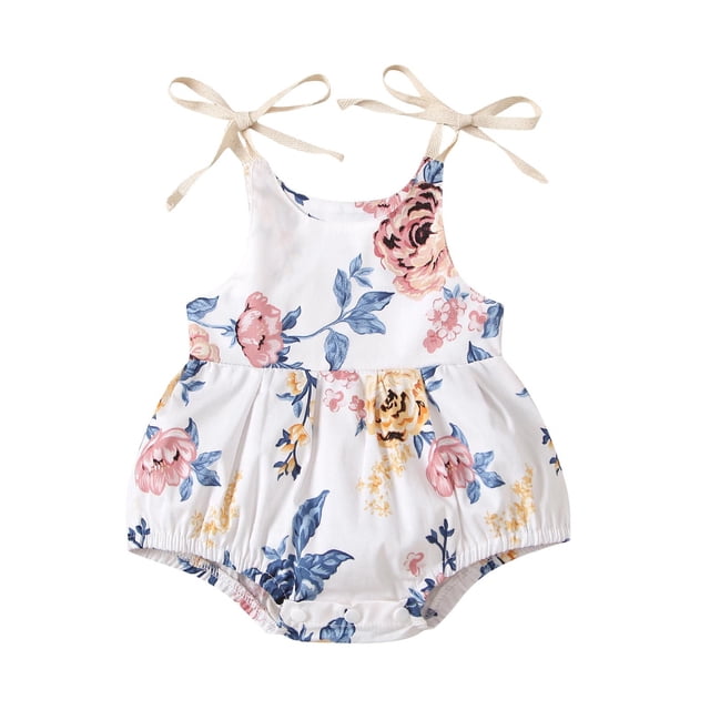 Body De Bebé Canastilla Onesies Para Niños Pequeños Verano Niñas Flores Correas Mono Sin Mangas Ropa Casual Blanco Odeerbi LM103-4202