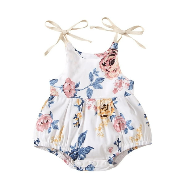 Body De Bebé Canastilla Onesies Para Niños Pequeños Verano Niñas Flores Correas Mono Sin Mangas Ropa Casual Blanco Odeerbi LM103-4203
