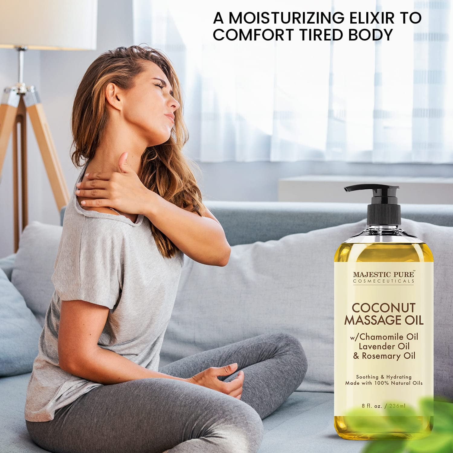 Majestic Pure Coconut Massage Oil - Ultra-Glide Formula with Soothing Aroma - Premium Massage, Made with Natural Oils - All Skin Types, Men & Women - 8 fl oz