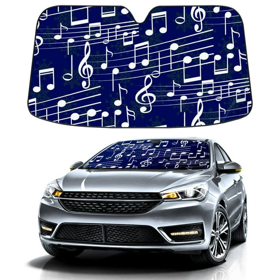 Car Windshield Sun Shade Funny for Car Front Window Music Note Pattern Foldable Car Sunshade Windshield | Vehicle Car Sun Visor UV Rays &Heat Blocker Covers Auto Window Protector