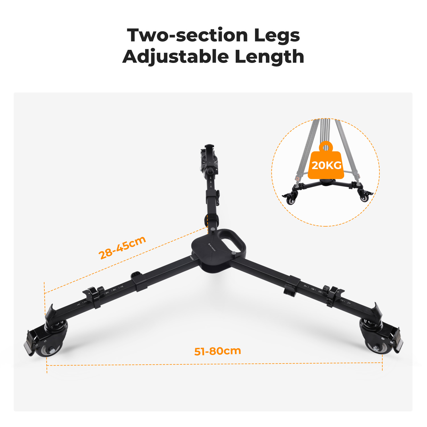 K&F CONCEPT Photography Tripod Dolly, Heavy Duty with 3" Rubber Wheels 44lbs Capacity Tripod Wheels, Compact Video Tripod Dolly with Adjustable Legs and Carry Bag for DSLR Cameras Camcorder