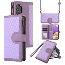 Dteck for Samsung Galaxy A32 5G Case, Samsung A32 5G Wallet Case with 9 Card Slots, PU Leather Magnetic Flip Zipper Purse Wristlet Strap Crossbody Lanyard Kickstand Phone Case,Purple