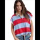 thumbnail image 2 of Top Holgado con Cuello en V, Corta A Rayas y Botones para Mujer Rojo XL, 2 of 7