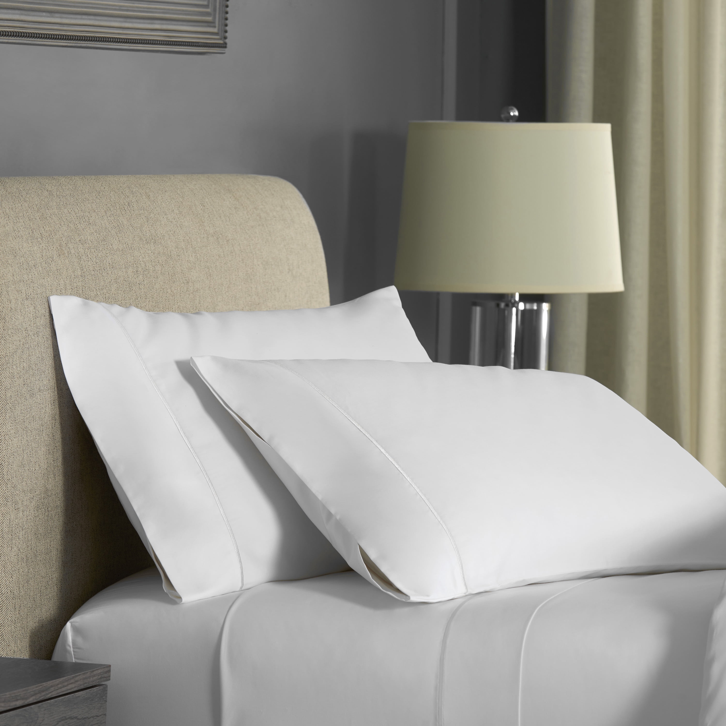 Satin Stitch Hotel Style Cotton Sheet Set, Full, White