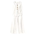 thumbnail image 7 of IUYRTFE Women's V-Neck Sleeveless Button Front Top and Wide Leg Pants Set Casual Summer Two Piece Outfit with Pockets, 7 of 7
