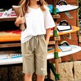 thumbnail image 4 of DeHolifer Girls Sweat Shorts Cotton Linen Casual Summer Loose Drawstring Lounge Running Athletic Shorts with Pockets,11-12Years, 4 of 5